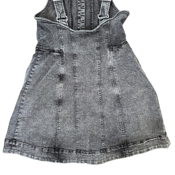 NEW Free People Gimme More Denim Mini Overall Dress Fit Flare Gray Wash Small - Picture 7 of 12